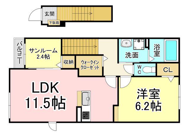 アライブ馬場山緑 I棟(1LDK/2階)の間取り写真