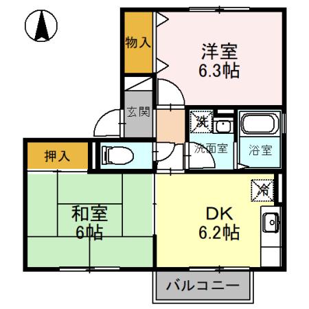 シンフォニックガーデンB棟(2DK/2階)の間取り写真