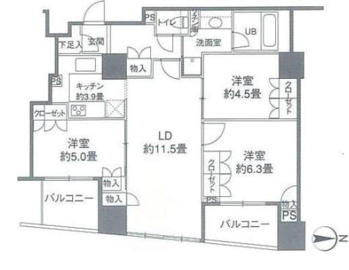 カスタリアタワー品川シーサイド(3LDK/18階)の間取り写真