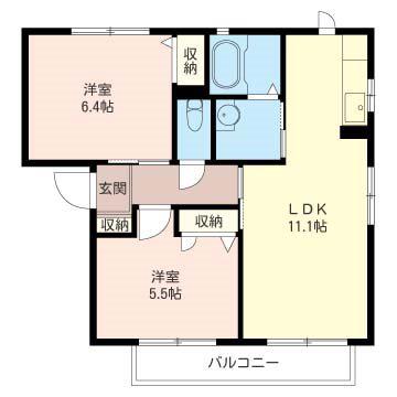 ソレイユ浜田弐番館(2LDK/2階)の間取り写真