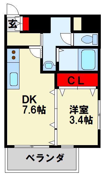レクオス朋(1DK/9階)の間取り写真