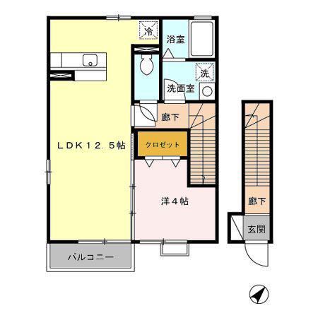 ルミエール大友A・B・C・D(1LDK/2階)の間取り写真