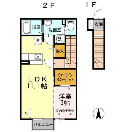 ファインビュー御山(1LDK/2階)の間取り写真