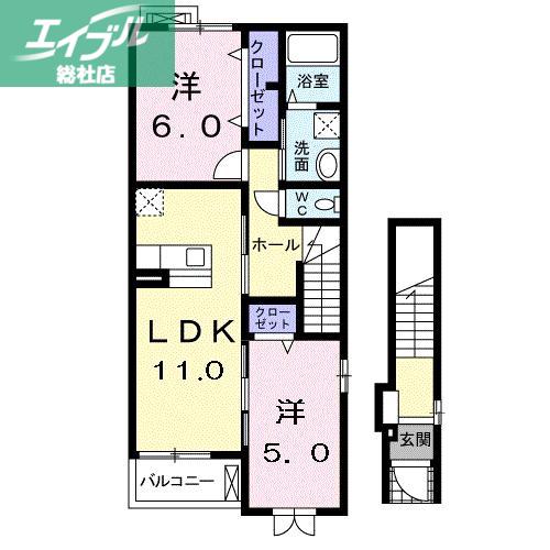 レインボーキャッスル山際IIB(2LDK/2階)の間取り写真