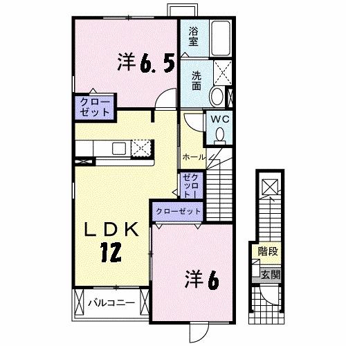 プラシード本浦 B(2LDK/2階)の間取り写真