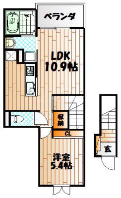 エクスクルーシブIV(1LDK/2階)の間取り写真