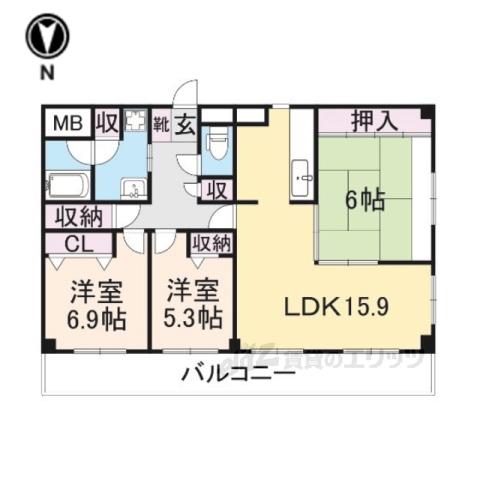 レガオコート香里園(3LDK/3階)の間取り写真