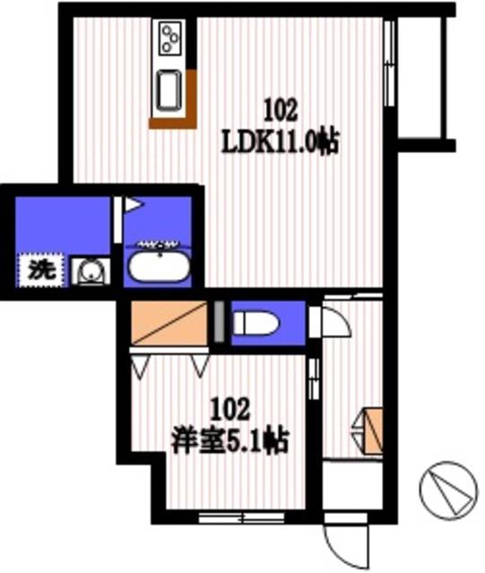 HEBEL FLAT(1LDK/1階)の間取り写真