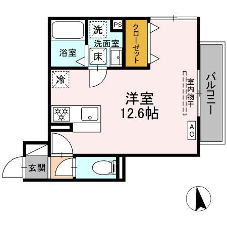 D-HILLS城北II(ワンルーム/1階)の間取り写真