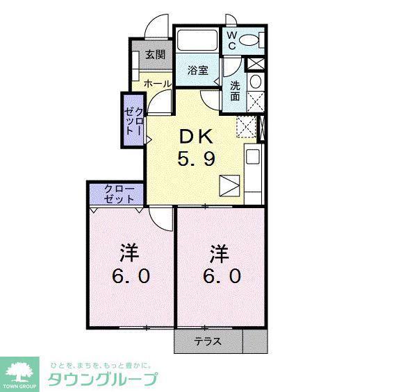 ソレイユ・B(2DK/1階)の間取り写真
