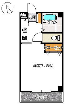 天台ヴューレジデンス(1K/2階)の間取り写真