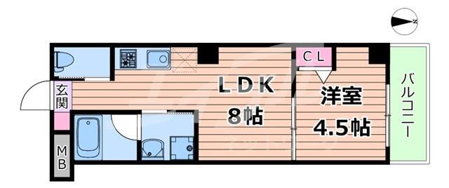 フランカー桜ノ宮SIX(1LDK/2階)の間取り写真
