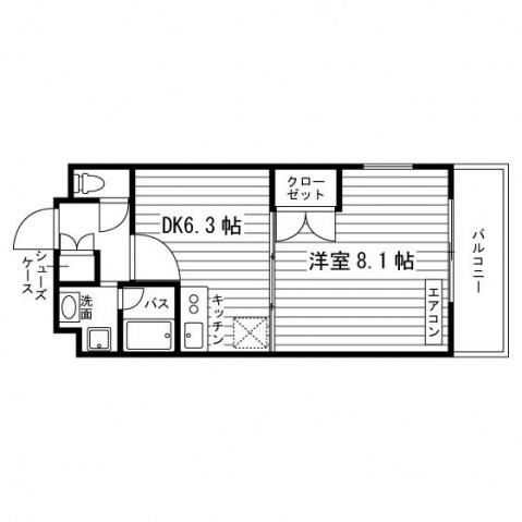 宗像壱番館(1DK/3階)の間取り写真