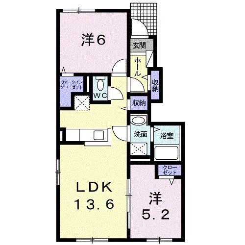 ルシヨン II(2LDK/1階)の間取り写真