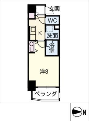 ウィステリアテラス今池(1K/4階)の間取り写真