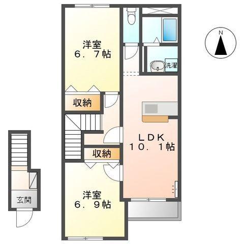 ペットピア春日(2LDK/2階)の間取り写真