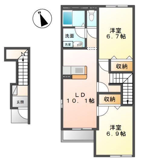 アンレーヴ(2LDK/2階)の間取り写真