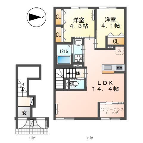原町2丁目アパート(2LDK/2階)の間取り写真