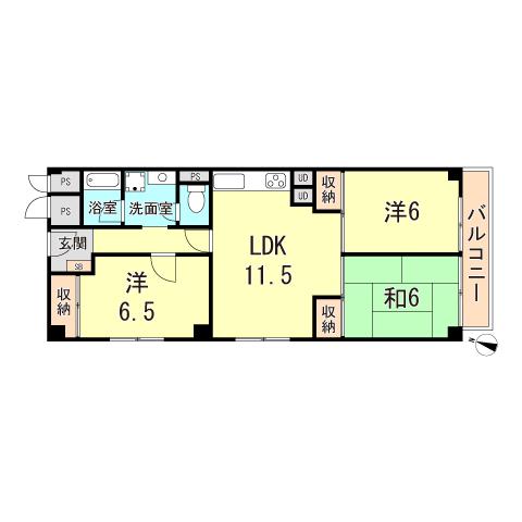 芦屋精道スカイハイツ(3LDK/3階)の間取り写真