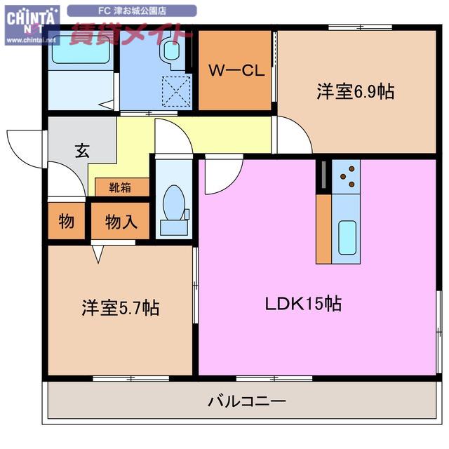 ブラウンヒル大谷(2LDK/1階)の間取り写真