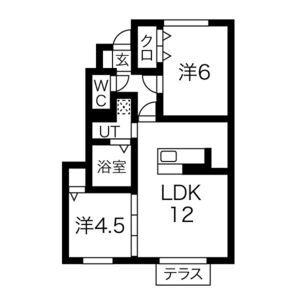 シャルム・ヴィラ(2LDK/1階)の間取り写真