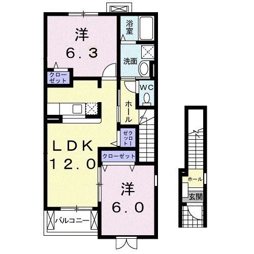 モーツァルト(2LDK/2階)の間取り写真