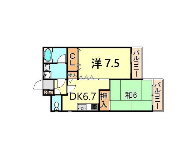 ルナポリス(2DK/1階)の間取り写真