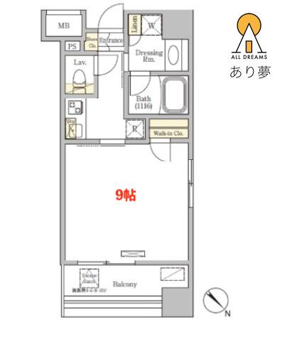プラージュベイ横濱関内(1K/9階)の間取り写真
