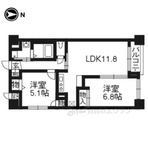 プラネシア神宮道(2LDK/2階)の間取り写真