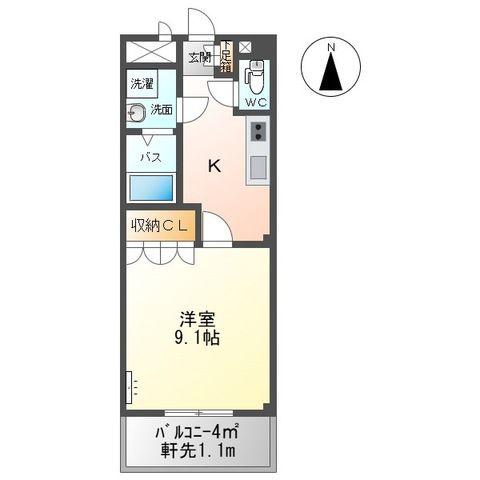 フロイデB(1K/1階)の間取り写真