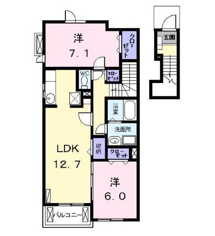 UH八剱町(2LDK/2階)の間取り写真