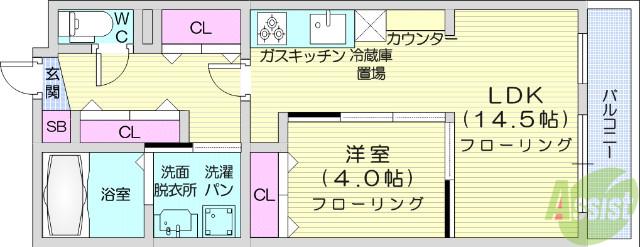 ソフィア天神山(1LDK/3階)の間取り写真