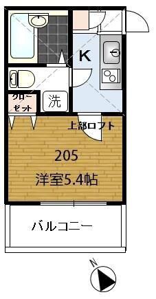トワレ横浜(1K/2階)の間取り写真