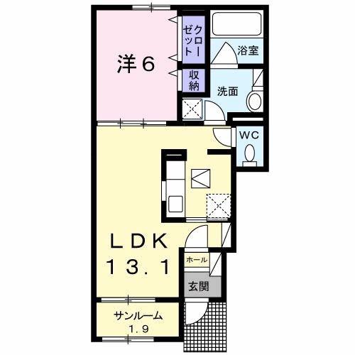 トライブD(1LDK/1階)の間取り写真