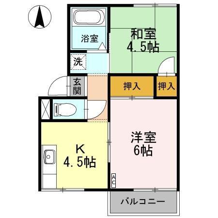 スカイハウス上条(2K/1階)の間取り写真