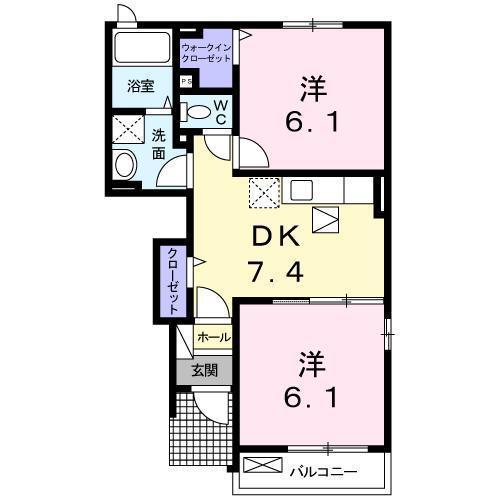 プロムナードさくら2番館(2DK/1階)の間取り写真