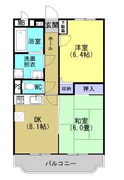 サンライズ桜台(2DK/2階)の間取り写真