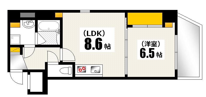 八丁堀 I BLD(1LDK/6階)の間取り写真
