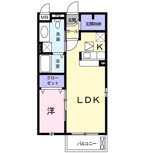 エヴァーハイム(1LDK/1階)の間取り写真