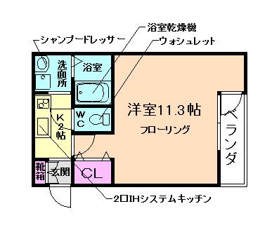 フジパレス石橋(1K/1階)の間取り写真