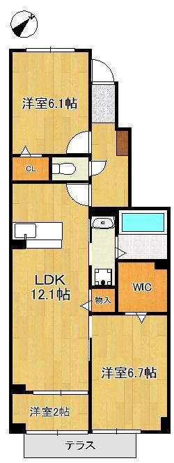 ロータス水巻2(2LDK/1階)の間取り写真