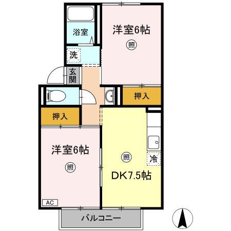 プレジール宮西(2LDK/2階)の間取り写真