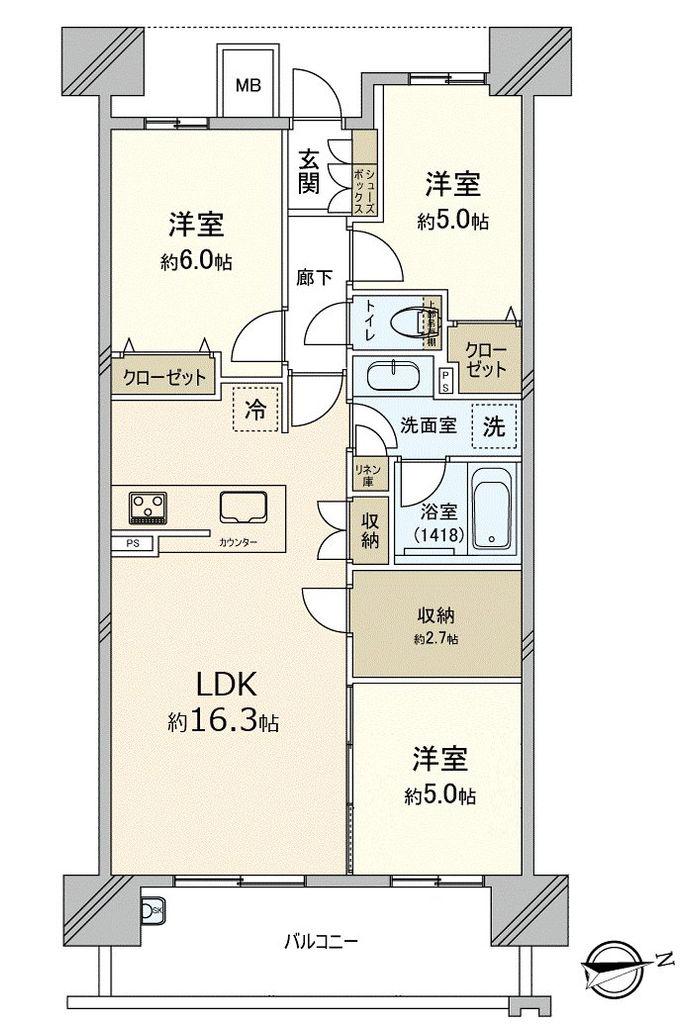 プレディア西古松ガーデンコート(3LDK/6階)の間取り写真