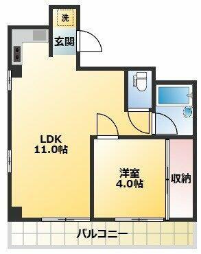 ハイツカツラ(1LDK/3階)の間取り写真