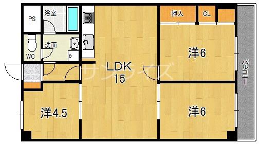 シャトー寿楽(3LDK/7階)の間取り写真