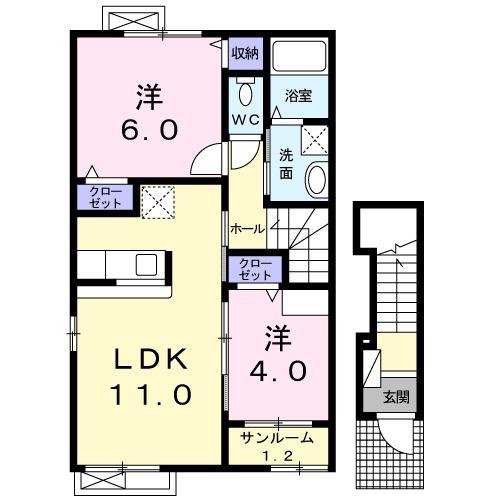 フリーデ K(2LDK/2階)の間取り写真