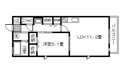 エレガント東谷山(1LDK/2階)の間取り写真