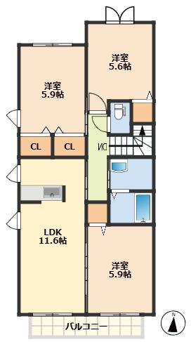 シャーメゾン ロハス(3LDK/2階)の間取り写真