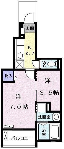 ベルドゥーラ(1K/1階)の間取り写真
