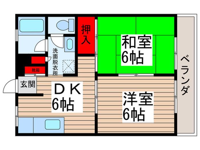 第二千裕ハイツ(2DK/2階)の間取り写真